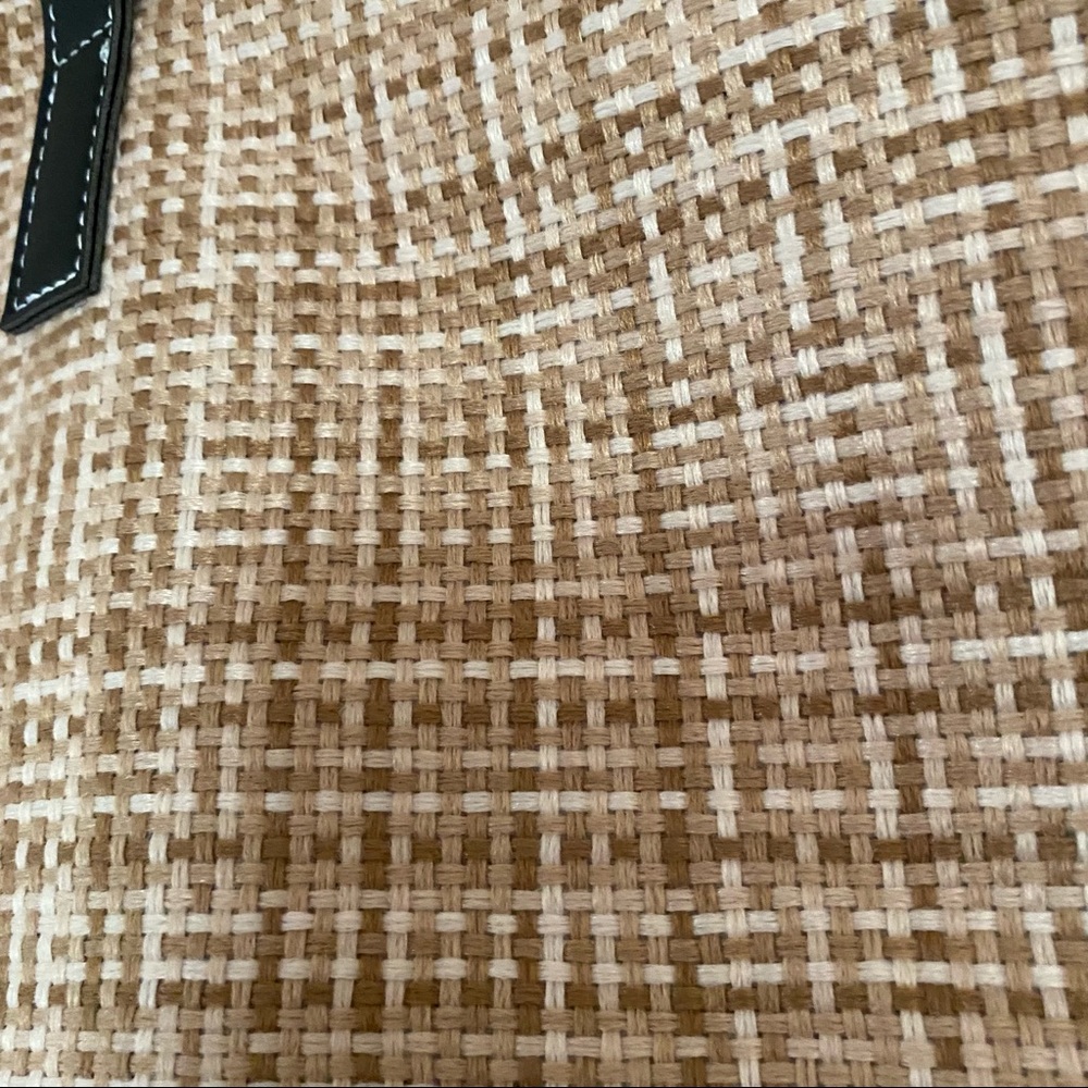 Beige/Tan Tweed Woven Tote Bag Faux Leather Handles NWOT